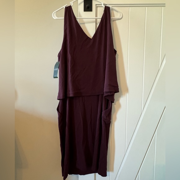 NWT Lauren Ralph Lauren Women’s Plus Size 1X Tank Dress Maroon Burgandy Pockets - Picture 2 of 7